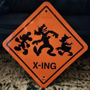 Neon Orange 12" Mickey Goofy & D. Duck Disney x-ing sign limited release 1990s